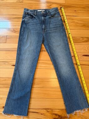 MOTHER Blue Frayed Hem High Waisted Smokin Double Heel in Beyond The Sky